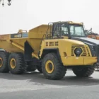Komatsu HM400-3R articulated dump truck front side view with dump body