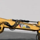 Close-up of Caterpillar 320 EL excavator boom, hydraulic cylinders and hoses with CAT logo