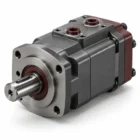 Bucher Wuxi series hydraulic gear motor with front mounting flange and drive shaft.